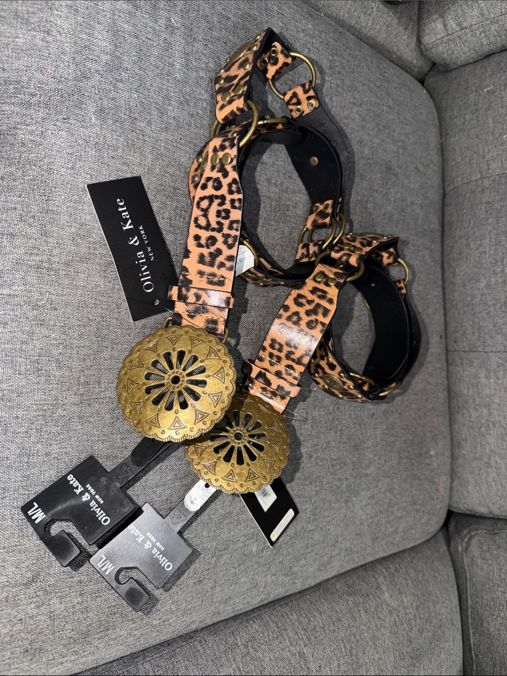 Leopard Print Western Belt with Brass Medallion